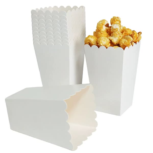 100 kpl Popcorn-laatikot Pidikkeet Säiliöt Pahvilaatikot Paperipussit Raidallinen laatikko elokuvateatteriin jälkiruokapöytään häälahjoihin