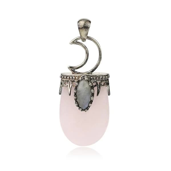 /EA/Halsband med hängen av natursten och kristall, antiksilver (Rosenkvarts)