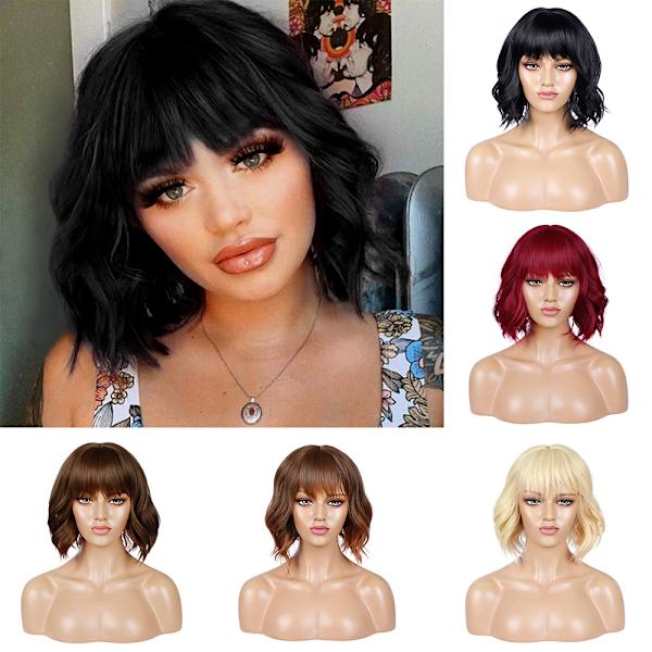 Köp Kort lockig våg peruk med pärlor hår full peruk Daglig Cosplay Brun   Fyndiq