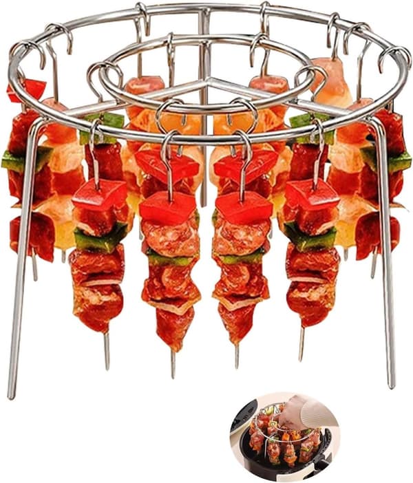 Rund Airfryer Grill - RVS - Airfryer-stativ - Airfryer-tilbehør - Til Airfryer-bagning og madlavning - Rundt stativ til airfryeren - 16*10 cm