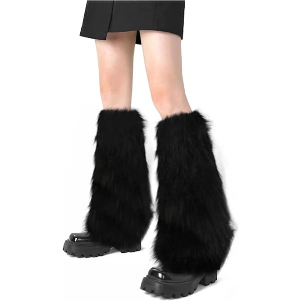 /NN/Fuskpäls Fuzzy Benvärmare Fluffiga Stövelöverdrag för Kvinnor Varma Fuzzy Stövelmanschetter Stövelärmar Benvärmare för Festdräkter Svart