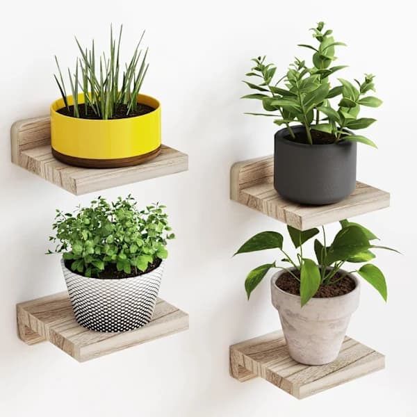 Flytende Vegghyller Sett med 4 Rustikke Massivtre Utstillingshyller for Soverom Stue Kjøkken Bad Beige Brun 13 x 13 cm