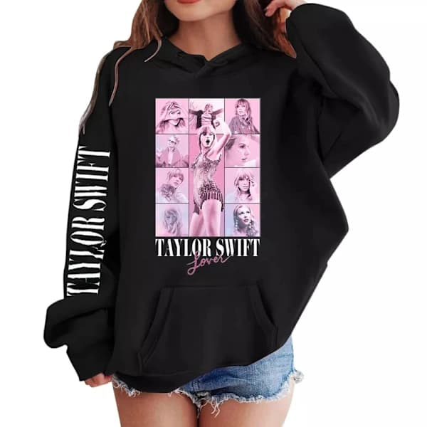 Jenter Taylor Swift Hettegenser Streetwear Høstklær Med Lomme Glidelås Casual Langermet Genser Svart 150cm