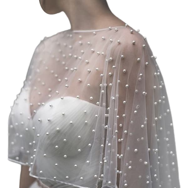 Bryllupstilbehør Bolero Brudekappe Perler Bryllupskappe Kort Front Lang Bak Dame Wrap Kappe Aften Wrap Sjal