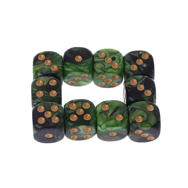 10 stk 16mm Resin Terninger D6 Svart Grønn Gull Prikker Runde Kanter KTV Bar Nattklubb