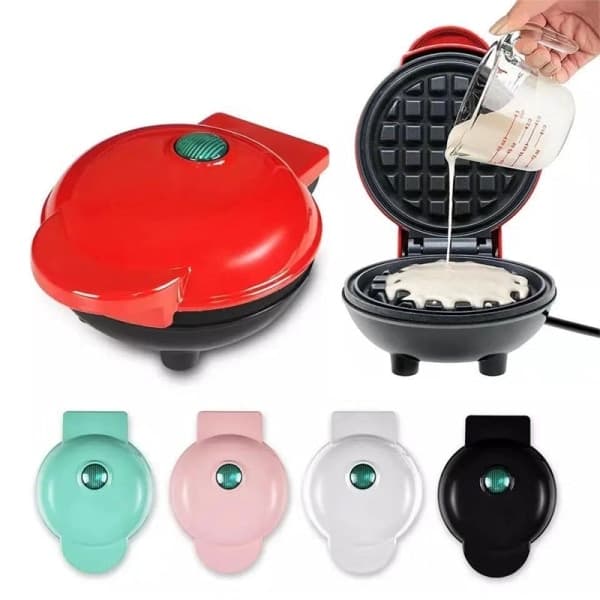 Mini vaffeljern, EU 4 tommers vaffeljern med kompakt design, enkel å rengjøre, non-stick overflate, perfekt til frokost, dessert, sandwich svart