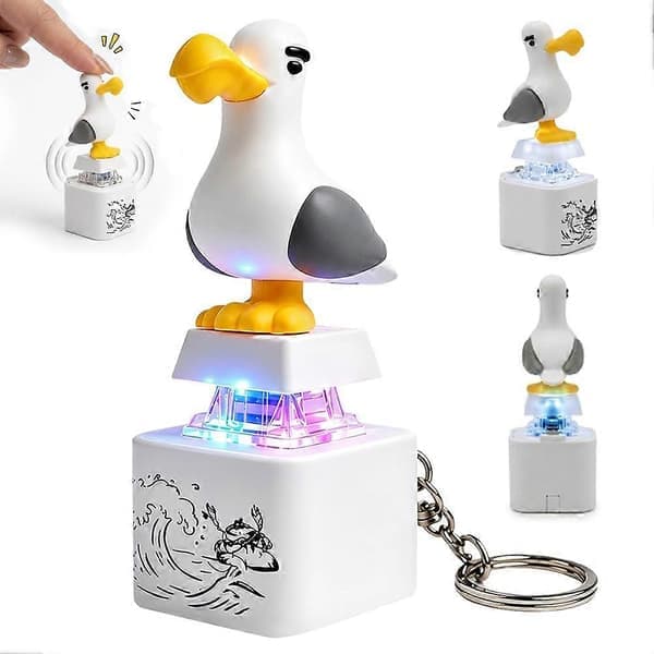 Måge Mine Tastatur Fidget Clicker Nøglering, Genopladelig Mågeknap Lyd & Lys Stressaflastende Legetøj Sjov Gave til Voksne Børn 1 stk.