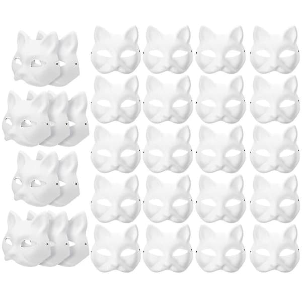 30 stk. Maskerade Blanke Maske Kattemasker Kostume Cosplay Maske Lav din egen umalet kattemaske