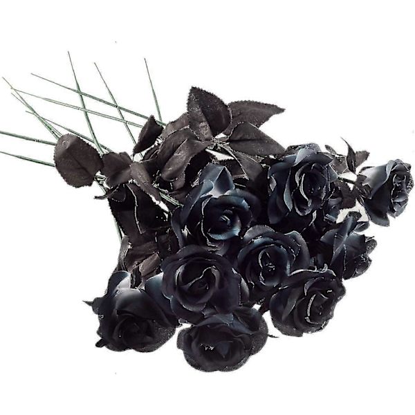 10-pack Svarta Konstgjorda Sidenrosor Blommor Falska Sidenrosbuketter för Bröllopsfest Svart (D-4)