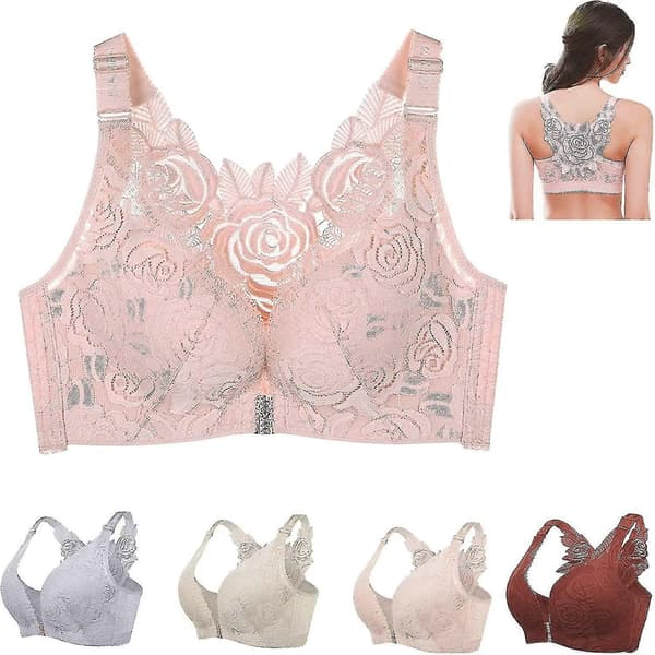 Floral Secrets Comfort Rose BH, Plus Size Comfort Rose Lift BH, Frontlukking Push Up Trådløs og Sømløs BH for Kvinner