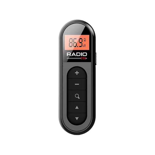 Mini lommeradio FM, oppladbar, bærbar 76-108mhz radiomottaker med bakgrunnsbelyst LCD-skjerm