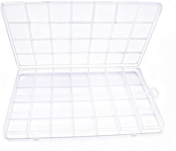 IOOLEEM Perleboks i Plast med 28 Ruter, Oppbevaringsboks med Skuffer, Skillevegger for Perlearbeid og Håndverk.