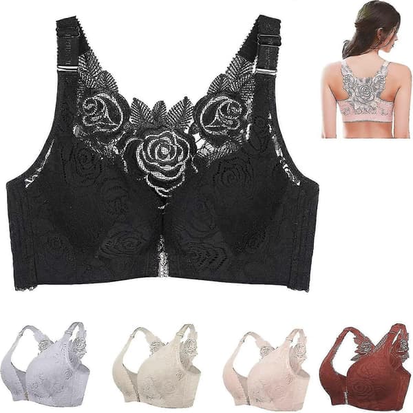 Floral Secrets Comfort Rose BH, Plus Size Comfort Rose Lift BH, Frontlukking Push Up Trådløs og Sømløs BH for Kvinner