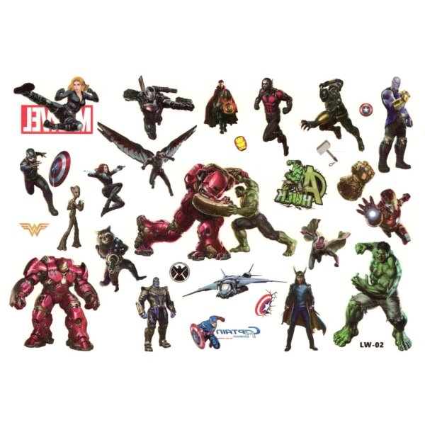 Schnapign Avengers 20 Stk Børntatoveringer Tatovering Iron Man Hulk Børn