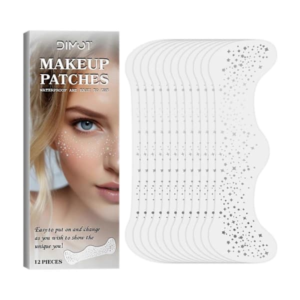 12 stk Holografisk Multikrom Glitter Fregner Ansiktstatovering, Vanntette Glitrende Ansiktsglitter Flekker Klistremerker for Kvinner