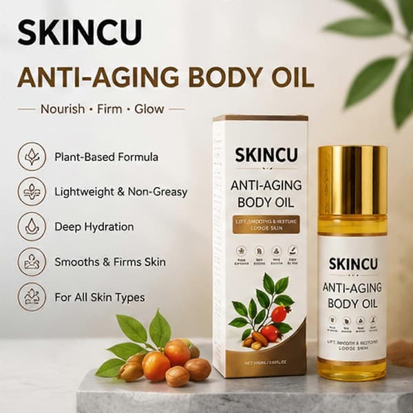 Skincu 100ml vartaloöljy - ikääntymistä estävä ja kiinteyttävä, puhtaat kasviuutteet, luonnollinen kiinteyttävä ja kosteuttava, kasvipohjainen hoito