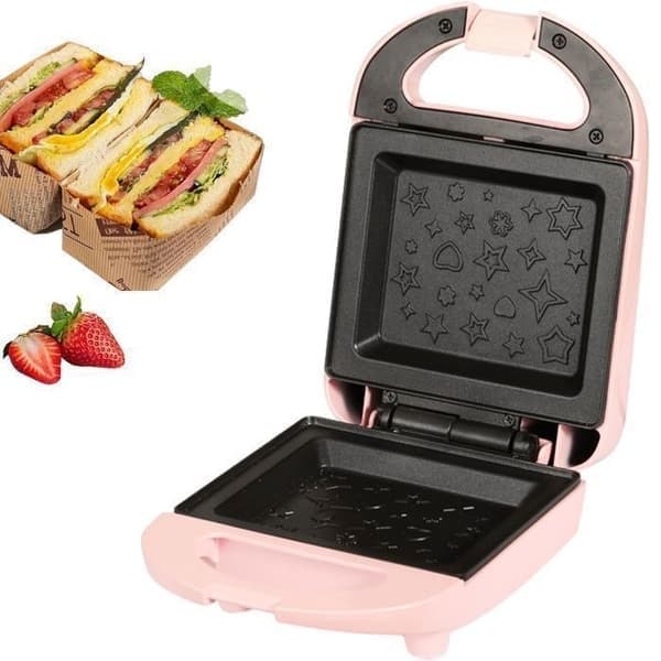 Elektrisk vaffeljern og sandwichrister til sandwich og varme paninier, sandwichmaskine med non-stick plader, dobbeltsidet opvarmning