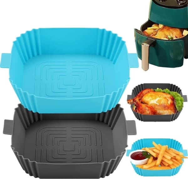 2-pakning Airfryer Silikonkurv, Grå, Gjenbrukbar, Non-stick, Lett å Rengjøre