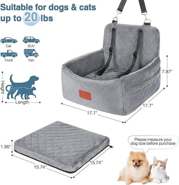 Lollanda Hundebilstol, Bilstol for Hund / Katt, Hundeseng til Bil for Små Hunder under 30 kg, Minneskum, Vaskbart Trekk