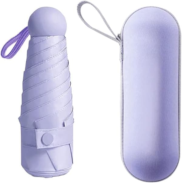 Ultralett og bærbart miniparaply – 5-foldig kapselparaply, UV-beskyttelse, for sol og regn