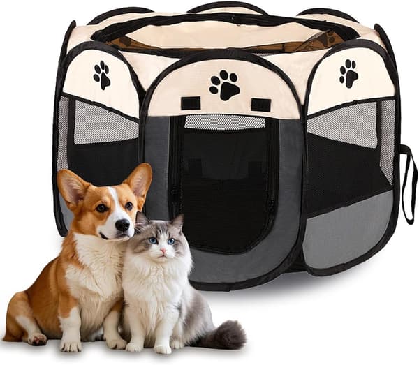 Kattehus - Bærbart hundegjerde - Sammenleggbart - Innendørs/utendørs kattegård - Lekegrind for voksne kattunger/valper - Fødetelt - Medium/Stor - Vann