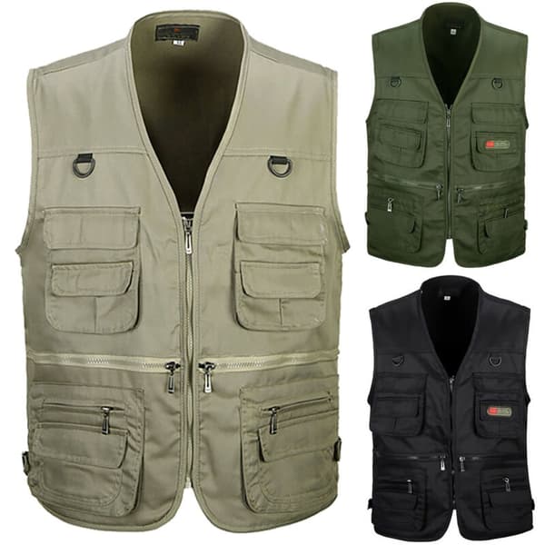 Fiskevest for menn utendørs, jakt, fotturer, utendørs vest med lomme, grønn - Perfet green (2XL)