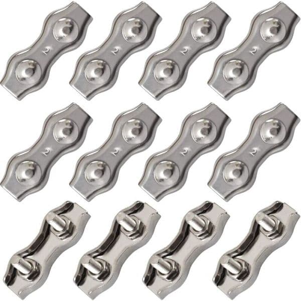 12 stk. Sølvfargede vaierlåser i rustfritt stål kompatible med 1,5 mm vaier, kompatible med M2, dobbelklemme【co】