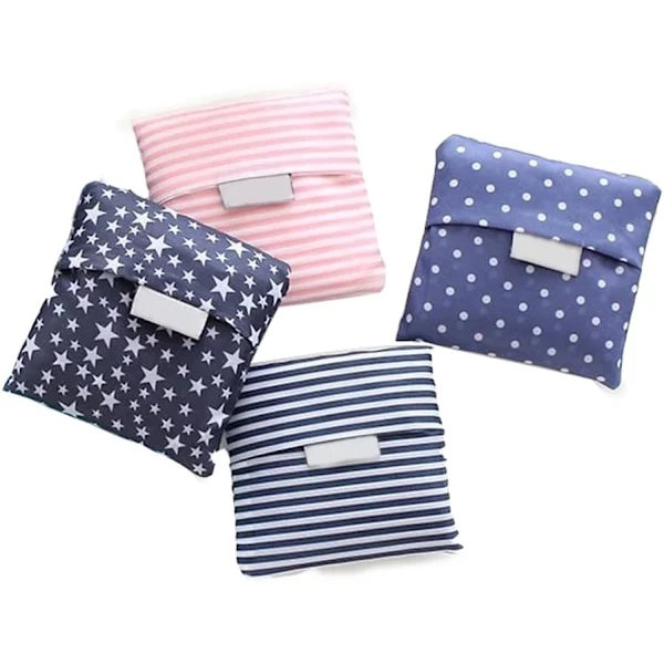 4-pack hopfällbara shoppingväskor, återanvändbara miljövänliga matkassar, shoppingväska, hopfällbar i fastsydd väska