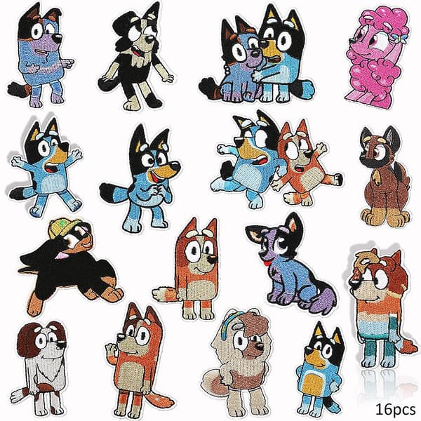 16 Pakk Bluey-serie Broderte Lappemerker, Sy På Eller Stryk På Dekorative Lappemerker For Klær, Kjole, Hatt, Jeans, DIY Tilbehør (YJD)