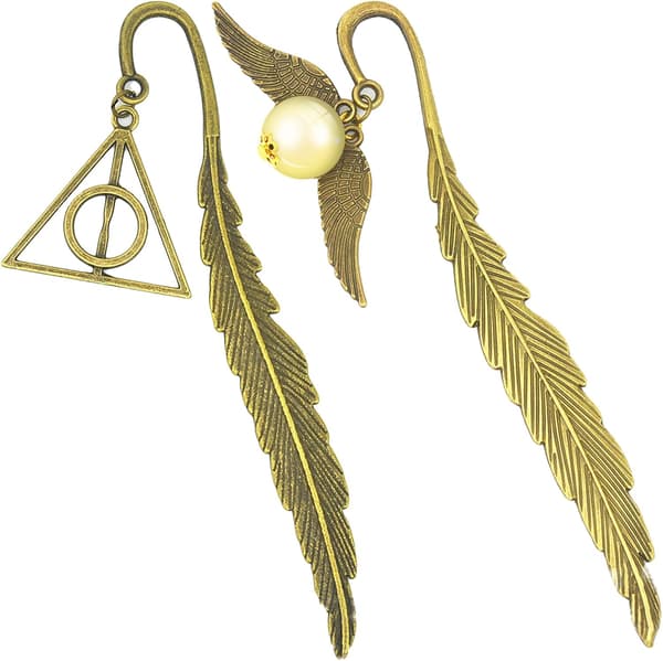 2 stk. Harry Potter Gave Bogmærker, Fjer Bogmærke, Bogmærke med Hængende Gylden Lyn Book Charm, Bogmærke Gave til Læsere og Bogelskere