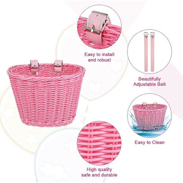 Barncykelkorg Handgjord Vävd Cykelkorg, Cykelkorg För Pojkar Och Flickor Med Cykeltillbehör, Rosa