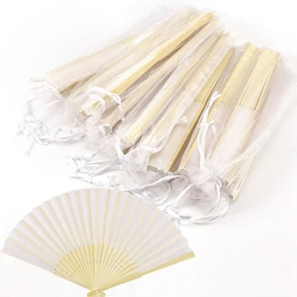 Silkefan - Personliggjort - 10 Stykker - Bryllup - Organza Gavepose - Hvid