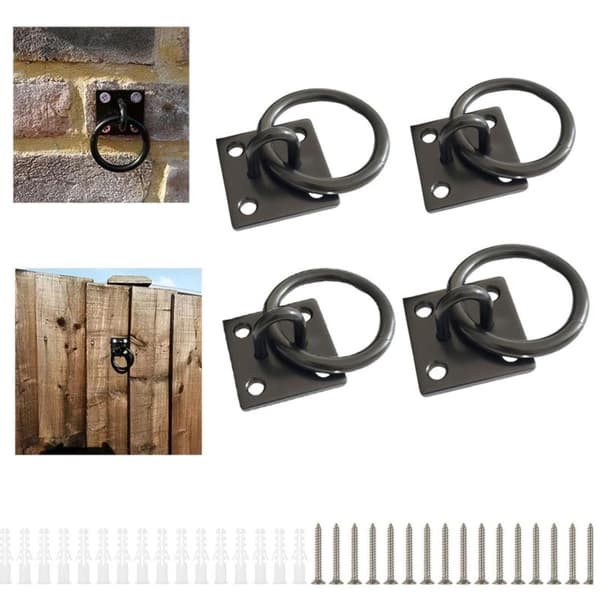 M8 rostfritt stål surrfäste set (4-pack) svart marin mooring ring med pad eye och fjäderkrok för båt däck, vägg och skott, för lastsurrning och yachtd