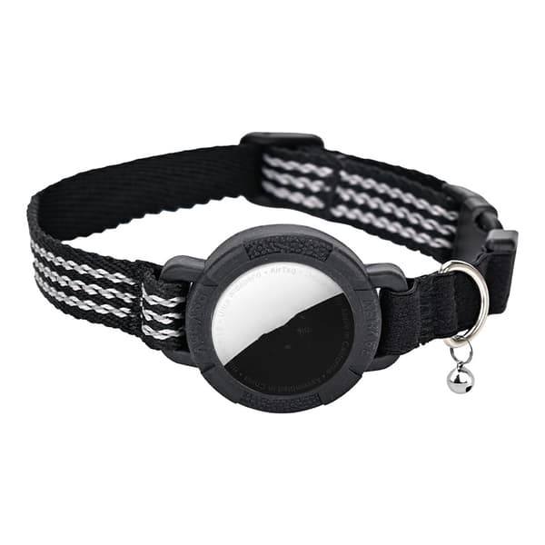AirTag kompatibelt kæledyrs halsbånd i nylon med refleks til katte, sort, XS og S størrelser til præcis sporing XS