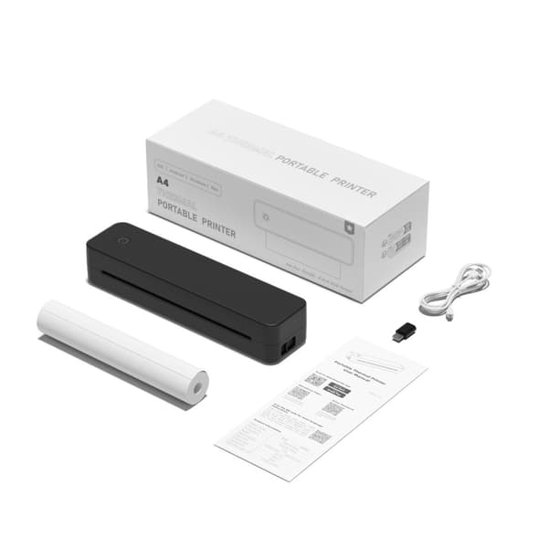A4 termisk printer med Bluetooth og USB, blækfri udskrivning til dokumenter og etiketter, bærbart ABS-design til hjem og kontor Black