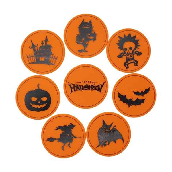 Halloween krusbrikker 8-pak + plastikholder til fester og hjemmebrug - selvlysende antiskrid varmebestandige silikone 10cm x 10cm med flagermus, heks