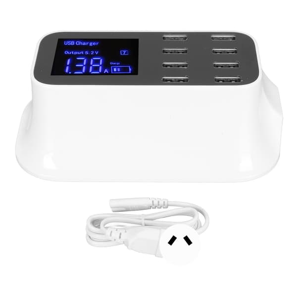 8-portars USB-laddstation Snabbladdningsport USB-laddarstation med LED-skärm för flera enheter Smartphones Surfplattor 100-240V AU-kontakt