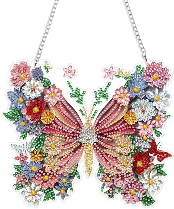Hængende Diamant Kunst Sommerfugl Sæt, 19,8x17,8cm Dyr Diamant Maleri Ornament til Voksne, DIY Akrylplade Ædelstens Maleri Sæt
