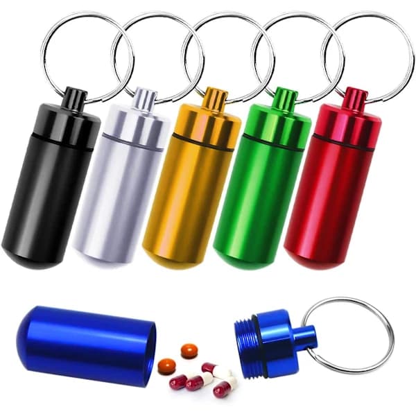 6 stk. Aluminium Pilleboks, Pilleboks Nøkkelring, Bærbar Mini Pille, A