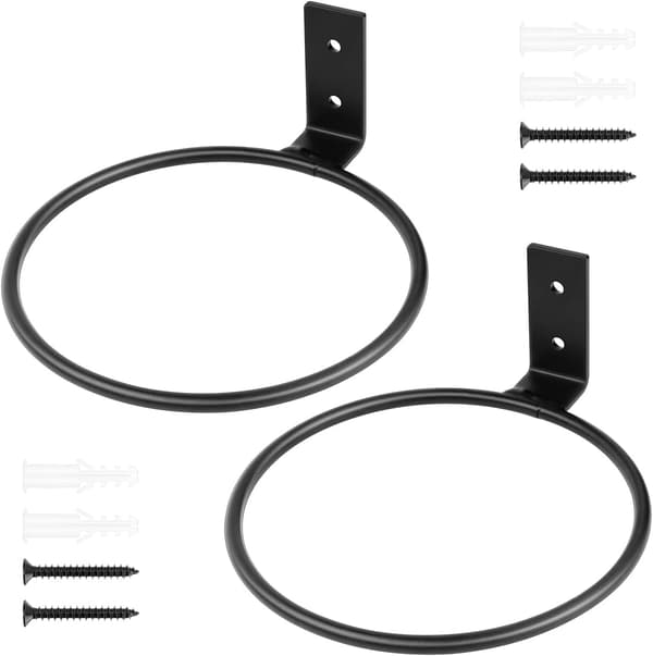 2 Pakning Blomsterpotteholder Plant Holder Ring Vegg Blomsterpotteholder Ring for Veggmontering, for Plantepotter Svart (6 Tommer)