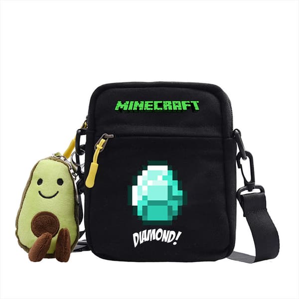 Minecraft Liten Firkantet Veske Canvas Skulderveske Crossbody - Svart 7