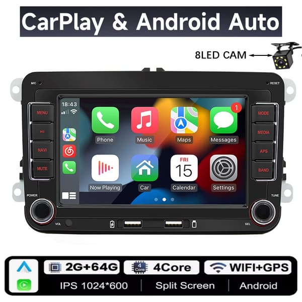 【BQ】2Din Car Radio Android Compatible with Volkswagen Golf 5 6 Polo Passat B6 B7 CC Skoda Jetta Universal Multimedia Carplay Wifi GPS Navigation
