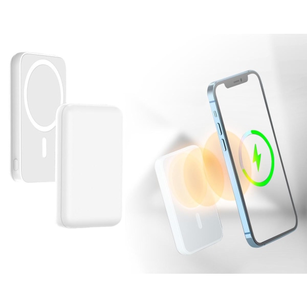 Global Items Magnetisk Powerbank Til Iphone Inklusive En "magnetring" White One Size
