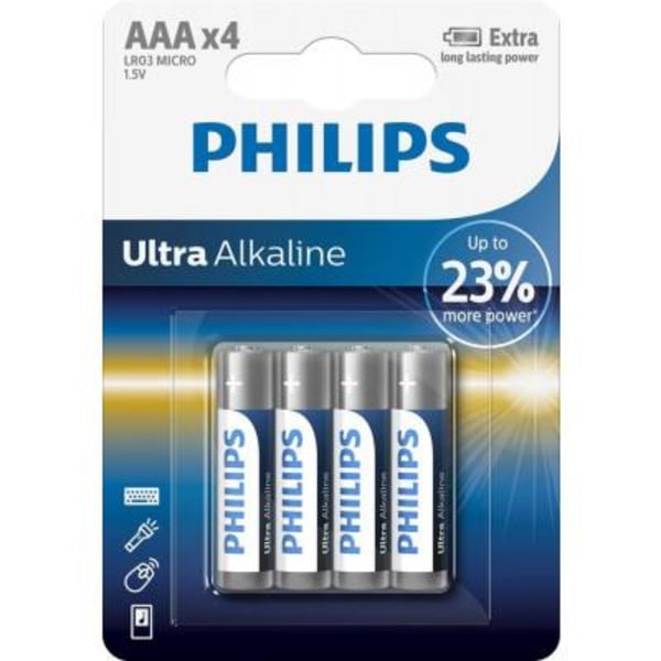 Mobil o Teknik Philips Ultra Alkaline Aaa Batteri - 4 Stk Silver
