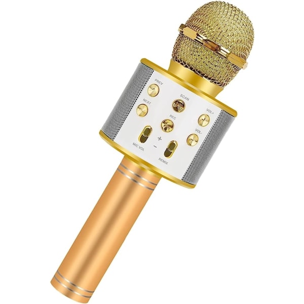 Mobil o Teknik Karaoke Mikrofon Med Högtalare Och Bluetooth Guld