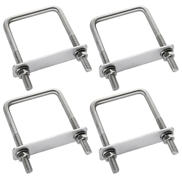 4-pack Fästklämma, U-bultfäste, U-bult, Takboxfäste, Hållbar Ram, Fyrkantig U-bult i Rostfritt Stål, för Bogsering, Reparation, Båt, Bil