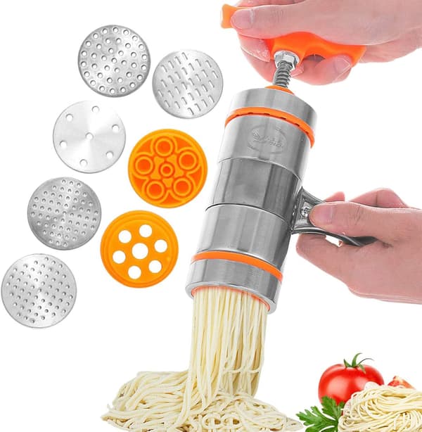 Nudelmaskin i rustfritt stål pastapresse med 7 former