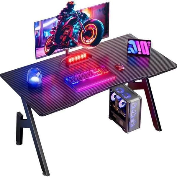 EcoFurnix 100 x 50 cm Gaming Skrivebord, Ergonomisk Computerbord, Computerbord med Carbonfiber Overflade, Sort