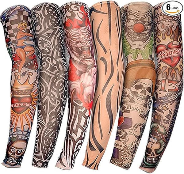 Arm Tattoo-ermer, 6-pak Menn Fake Midlertidige Tattoo-ermer Armesokker Elastisk for Halloween