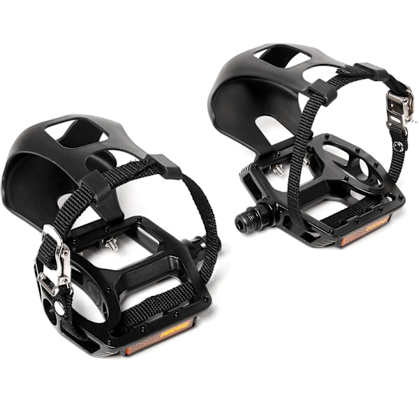 Cykelpedaler med tåhållare och remmar - Cykeltåklämmor Kompatibla med landsvägscykel/Peloton/Mountainbikes/MTB - Tåklämspedal för breda skor In